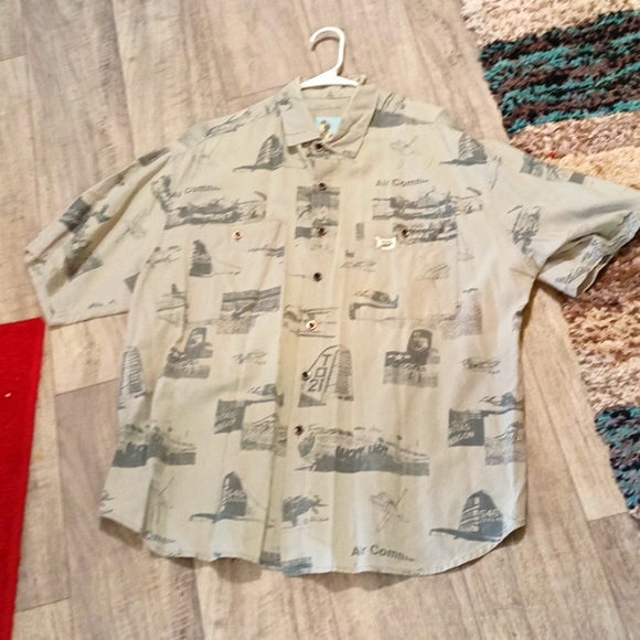 Mens Shirt Collared button up short sleeve Sz XL tan TEST PILOT Airplane print - Picture 1 of 13